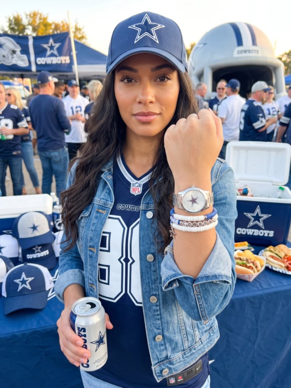 Handmade Dallas Cowboys Heishi Bead Memory Wire Wrap Bracelet w/ Star Charm